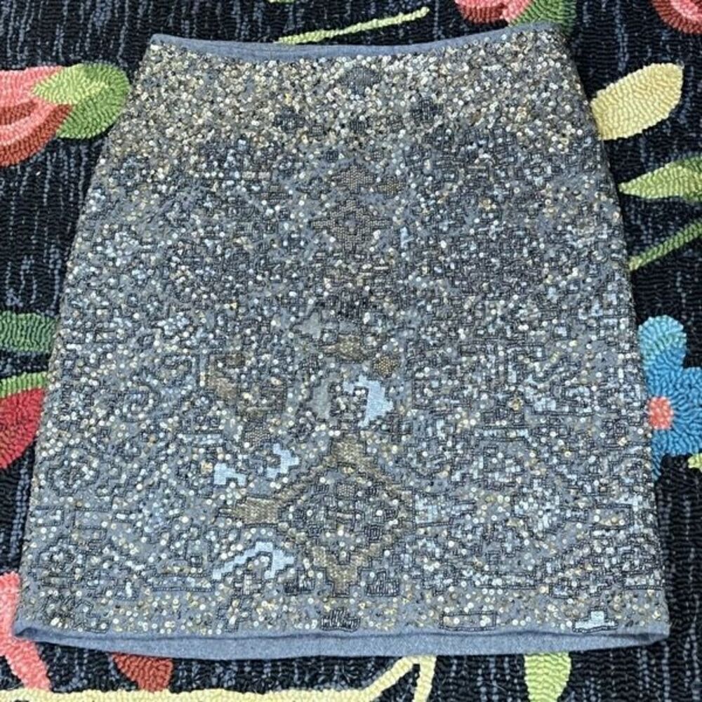 Moulinett Soeurs Anthropologie Beaded Sequin Embellished Wool Skirt